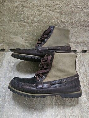 Sperry Men's Dark Brown Leather Lace-Up Zip Combat Boots